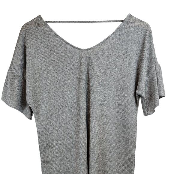 Maurices Women's Silver Gray Marled Ribbed V Neck Short‎ Sleeve Tunic Top Size M - Picture 4 of 9